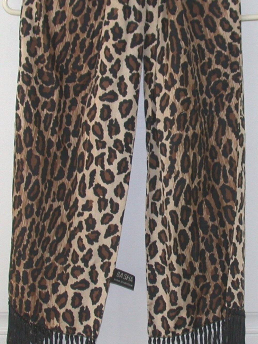Basha 100% Silk Leopard Print Scarf 52"l with 4" Fringe